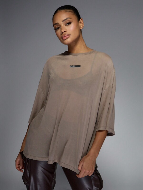 missguided MISSGUIDED Oversized Mesh T Shirt With Logo Label