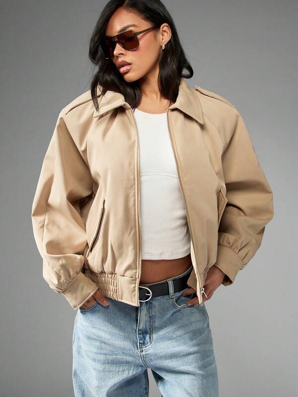 Missguided MISSGUIDED Oversized Military Bomber Twill Winter Coat
