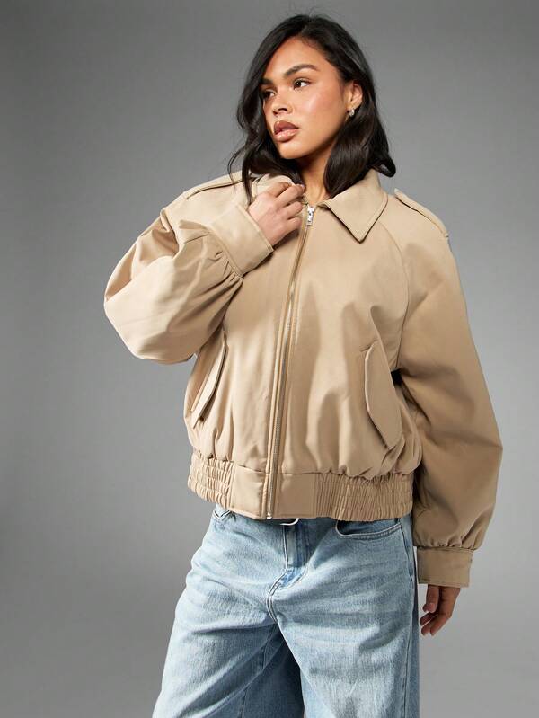 Missguided MISSGUIDED Oversized Military Bomber Twill Winter Coat