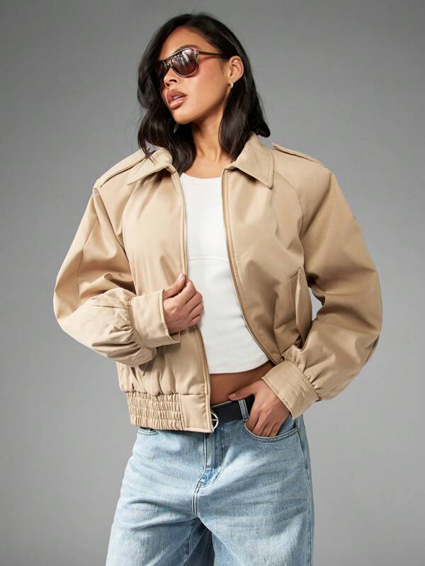 missguided MISSGUIDED Oversized Military Bomber Twill Winter Coat