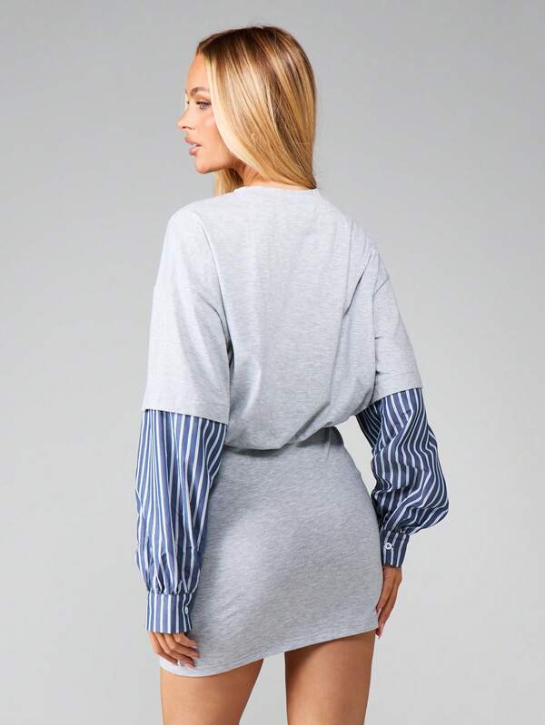 Missguided MISSGUIDED Oversized Mini Dress With Striped Sleeves