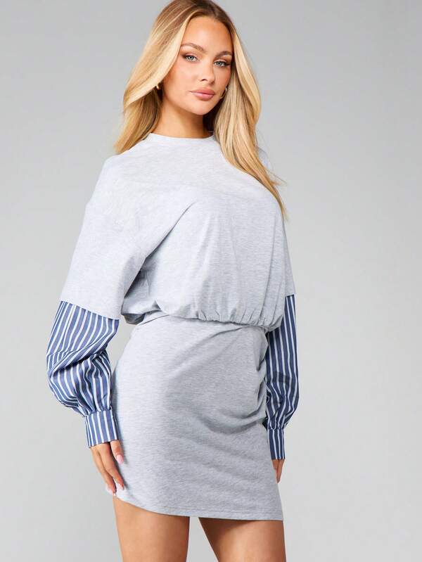Missguided MISSGUIDED Oversized Mini Dress With Striped Sleeves