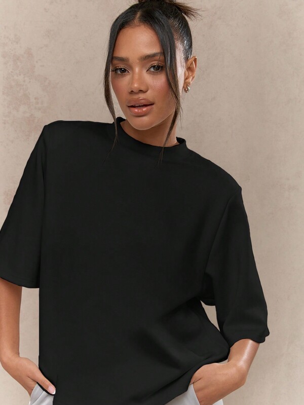 Missguided MISSGUIDED Oversized Mock Neck T Shirt With Wide Sleeves