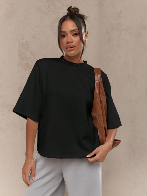 missguided MISSGUIDED Oversized Mock Neck T Shirt With Wide Sleeves