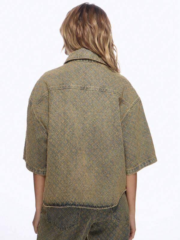 Missguided MISSGUIDED Oversized Monogram Print Denim Shirt Jacket