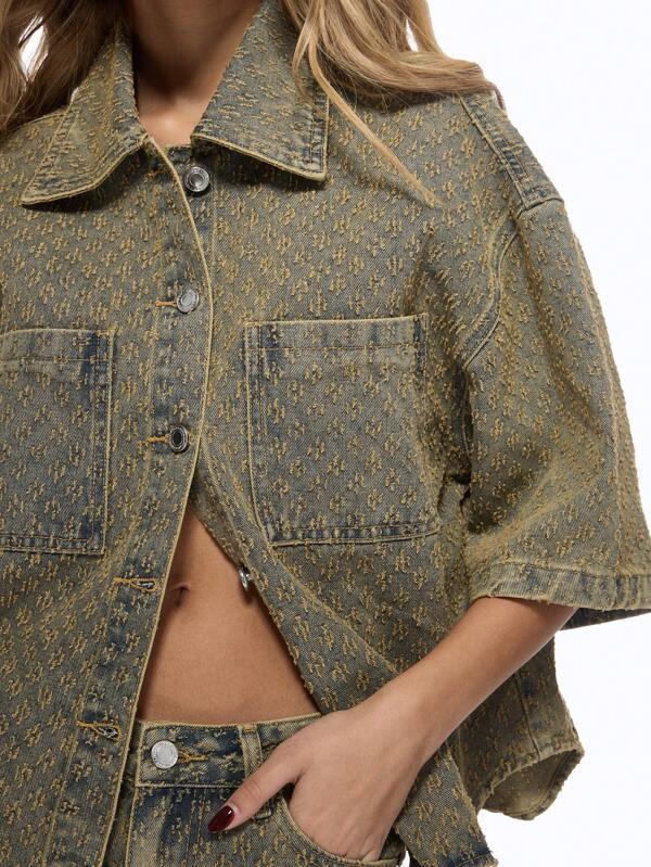 Missguided MISSGUIDED Oversized Monogram Print Denim Shirt Jacket