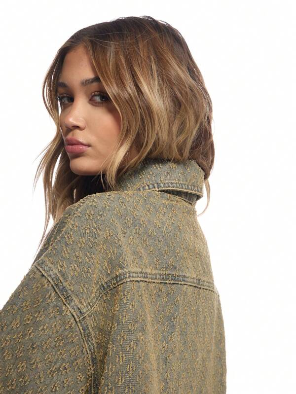 Missguided MISSGUIDED Oversized Monogram Print Denim Shirt Jacket