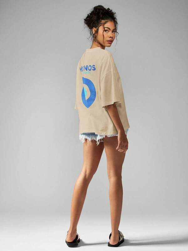 Missguided MISSGUIDED Oversized Mykonos Paradise Beach Graphic Print T Shirt