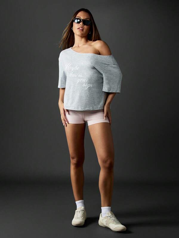Missguided MISSGUIDED Oversized Off Shoulder T-Shirt With Message Print