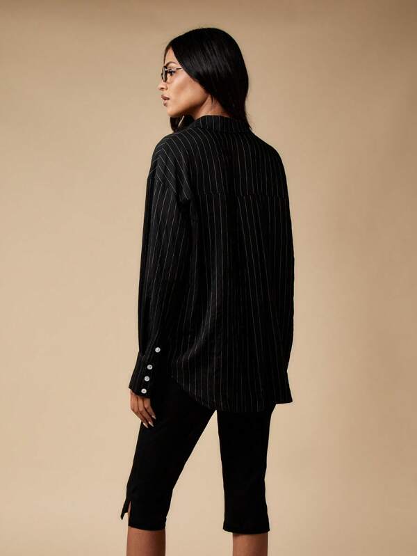 Missguided MISSGUIDED Oversized Pinstripe Button Up Blouse With Long Sleeves