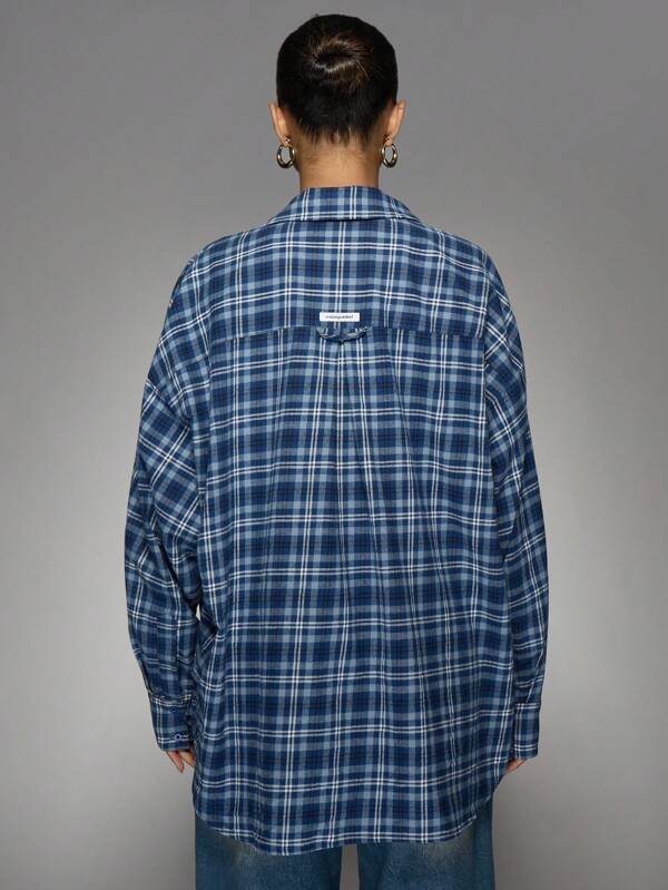 Missguided MISSGUIDED Oversized Plaid Button Down Shirt With Curved Hem