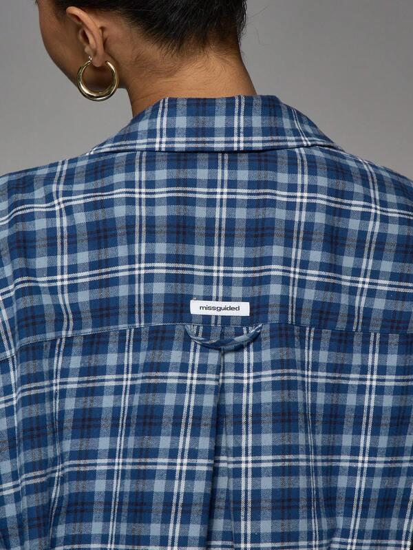 Missguided MISSGUIDED Oversized Plaid Button Down Shirt With Curved Hem