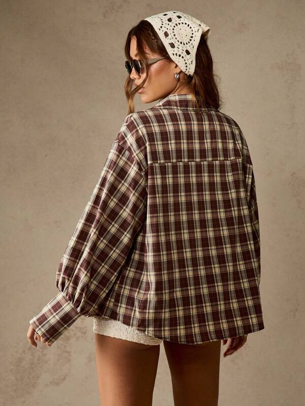 Missguided MISSGUIDED Oversized Plaid Button Down Shirt With Collar