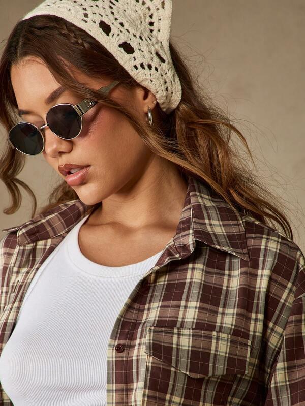 Missguided MISSGUIDED Oversized Plaid Button Down Shirt With Collar