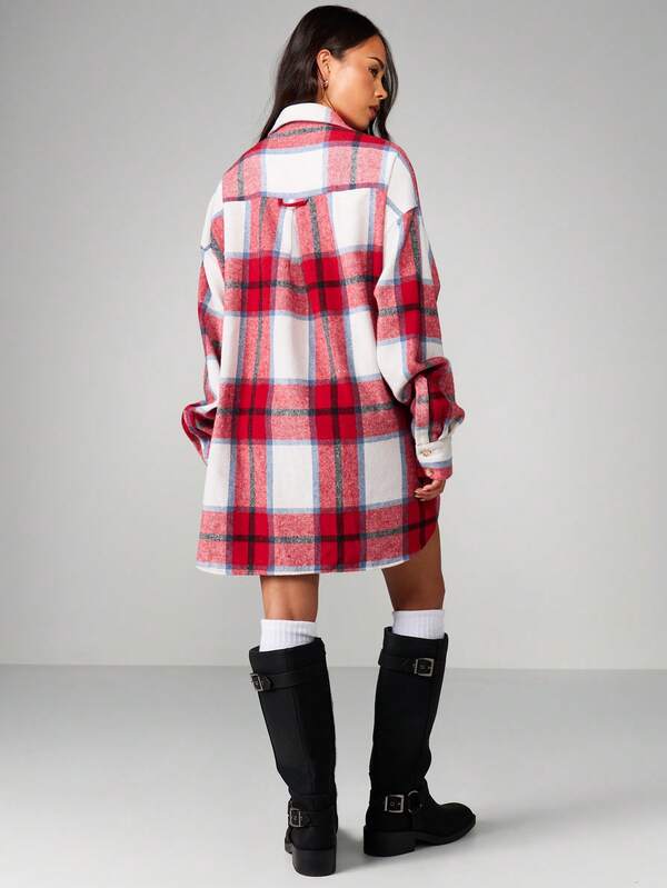 Missguided MISSGUIDED Oversized Plaid Flannel Button Down Shirt