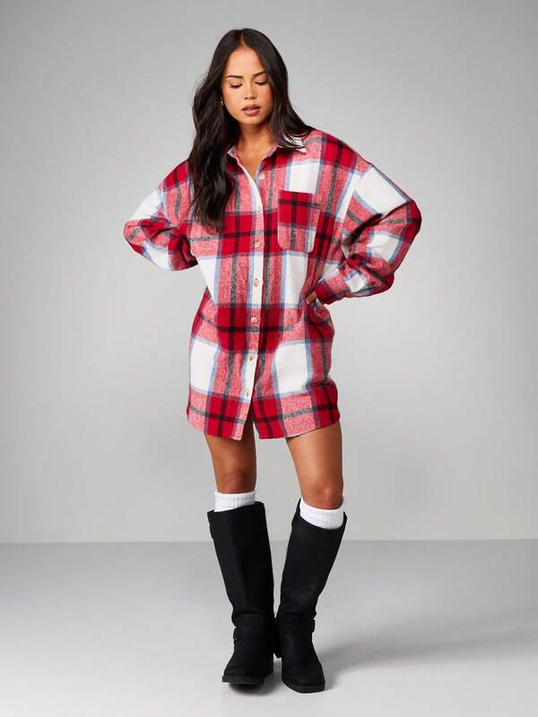 Missguided MISSGUIDED Oversized Plaid Flannel Button Down Shirt