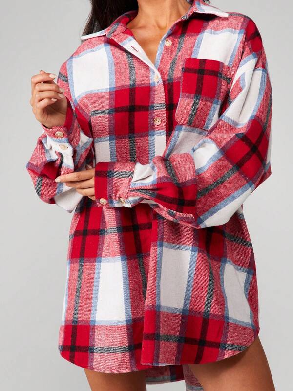 Missguided MISSGUIDED Oversized Plaid Flannel Button Down Shirt