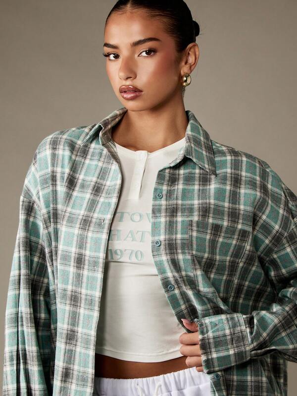 Missguided MISSGUIDED Oversized Plaid Flannel Shirt With Distressed Hem