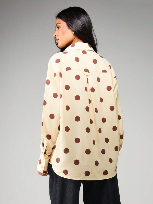 Missguided MISSGUIDED Oversized Polka Dot Button Down Blouse