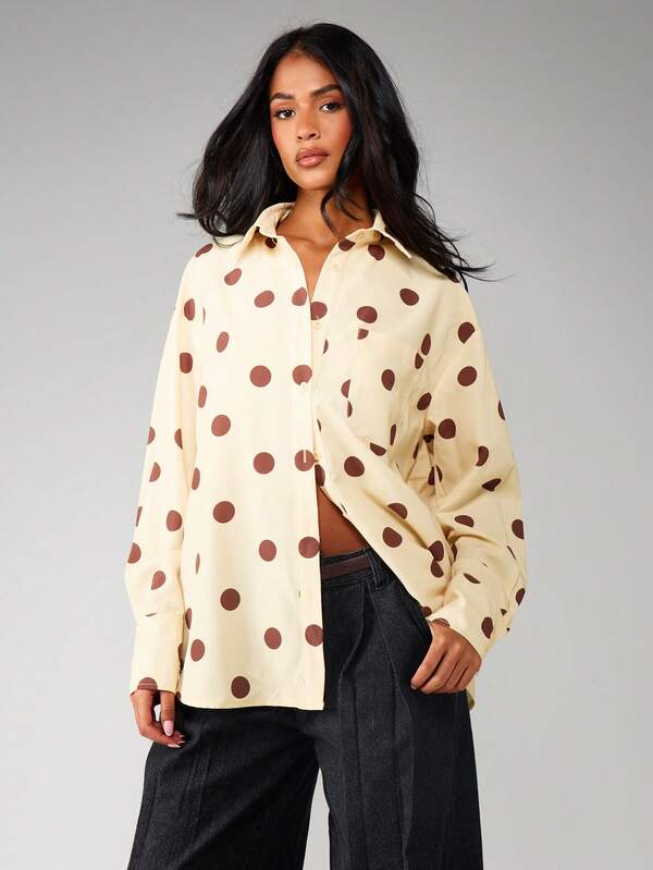 Missguided MISSGUIDED Oversized Polka Dot Button Down Blouse