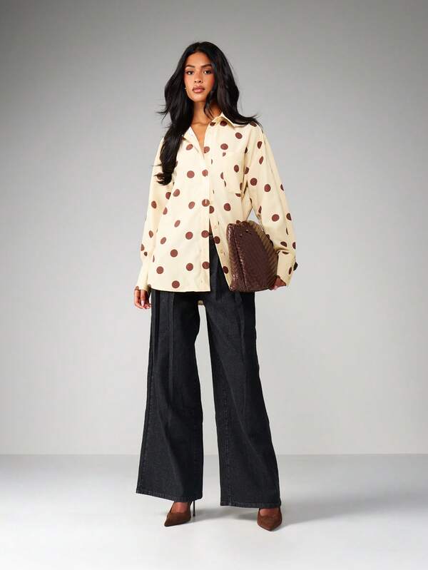 Missguided MISSGUIDED Oversized Polka Dot Button Down Blouse