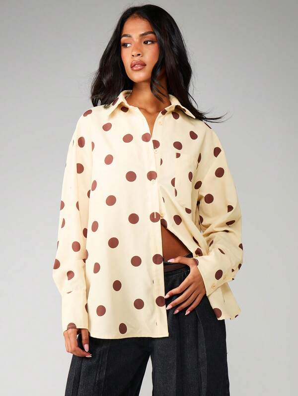 missguided MISSGUIDED Oversized Polka Dot Button Down Blouse