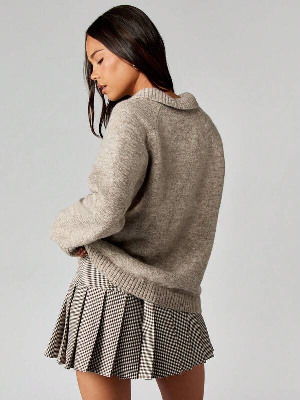 Missguided MISSGUIDED Oversized Polo Sweater With Button Detail