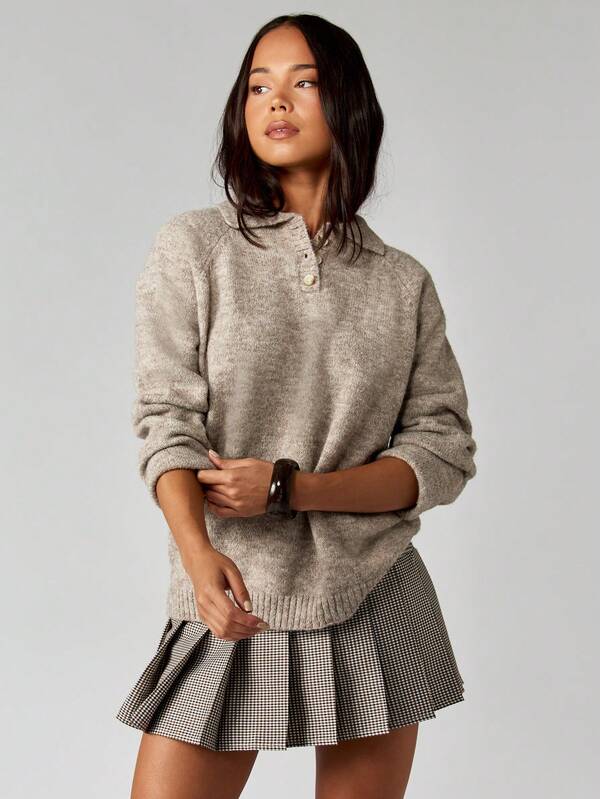 Missguided MISSGUIDED Oversized Polo Sweater With Button Detail