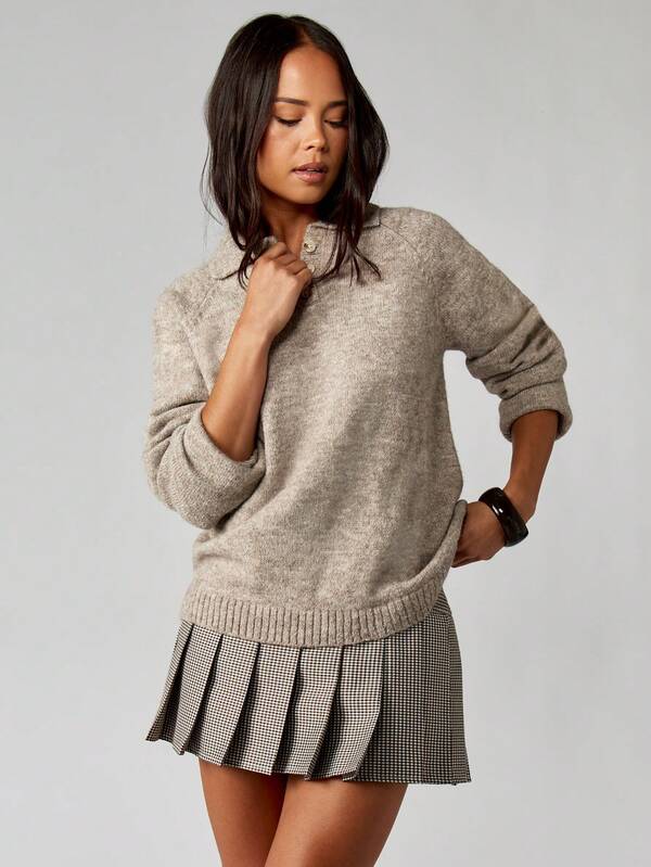 missguided MISSGUIDED Oversized Polo Sweater With Button Detail