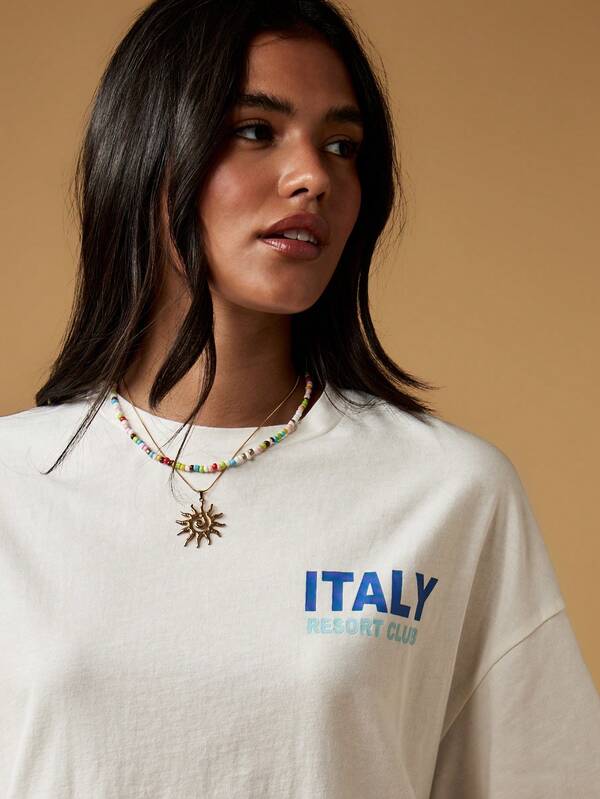 Missguided MISSGUIDED Oversized Portofino Resort T-Shirt With Lobster Graphic Print