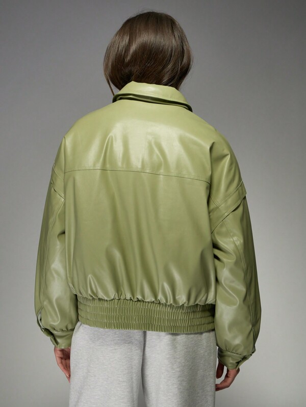 Missguided MISSGUIDED Oversized PU Leather Bomber Women Winter Coat