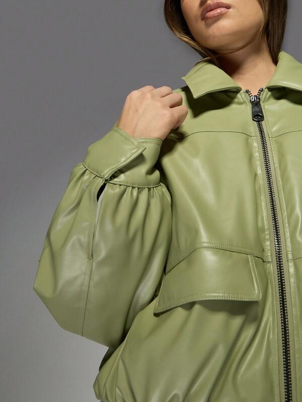 Missguided MISSGUIDED Oversized PU Leather Bomber Women Winter Coat