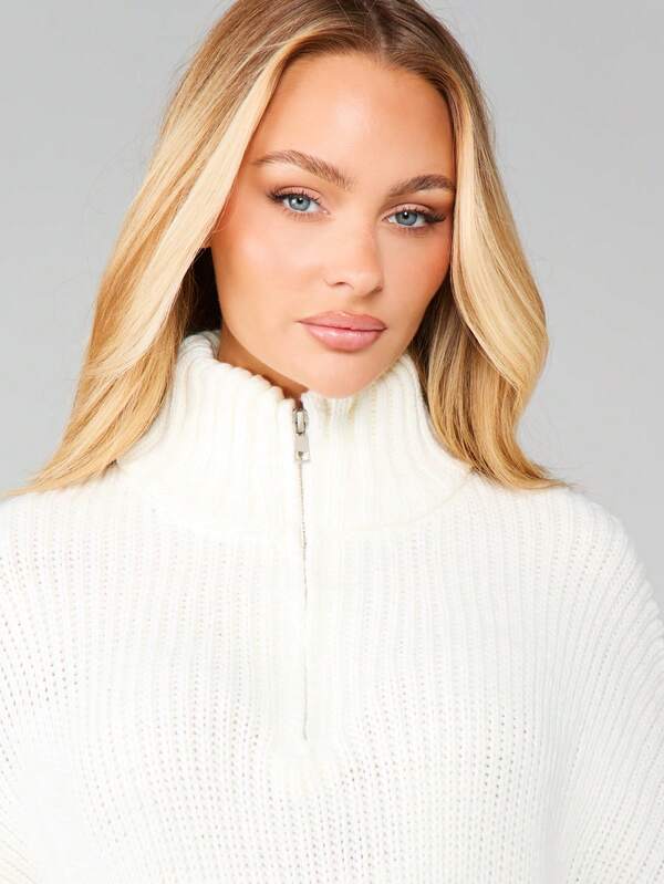 Missguided MISSGUIDED Oversized Quarter Zip Chunky Knit Pullover