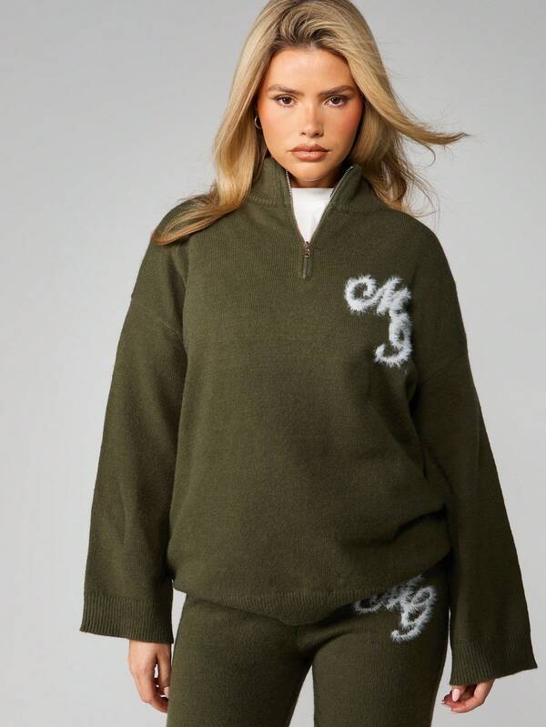 Missguided MISSGUIDED Oversized Quarter Zip Pullover With Logo Detail