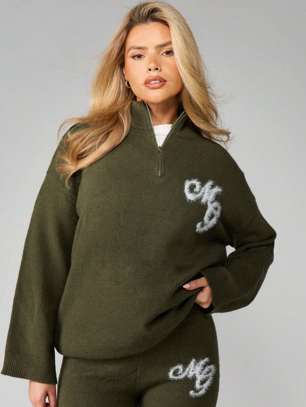 missguided MISSGUIDED Oversized Quarter Zip Pullover With Logo Detail