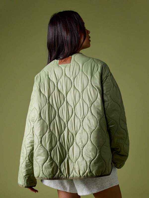Missguided MISSGUIDED Oversized Quilted Button Front Jacket With Logo Patch