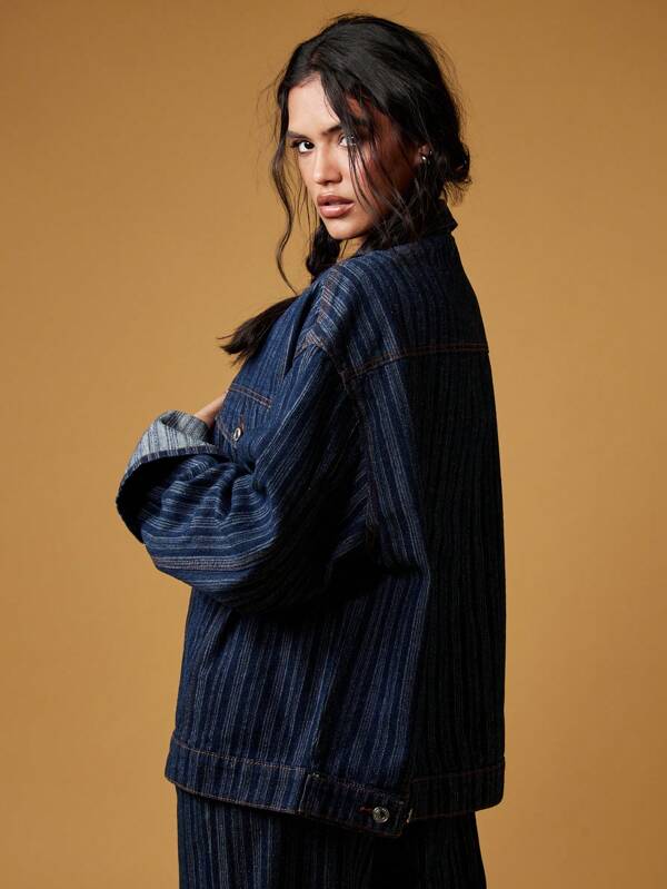 Missguided MISSGUIDED Oversized Retro Y2K Striped Denim Trucker Jacket