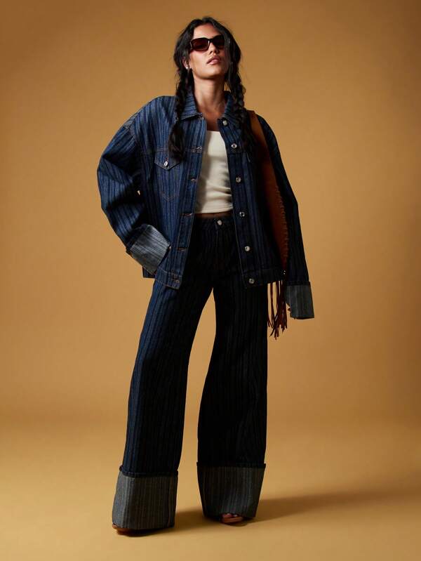 Missguided MISSGUIDED Oversized Retro Y2K Striped Denim Trucker Jacket