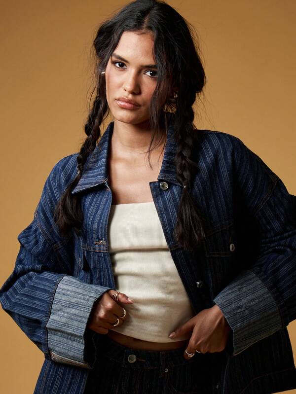 Missguided MISSGUIDED Oversized Retro Y2K Striped Denim Trucker Jacket