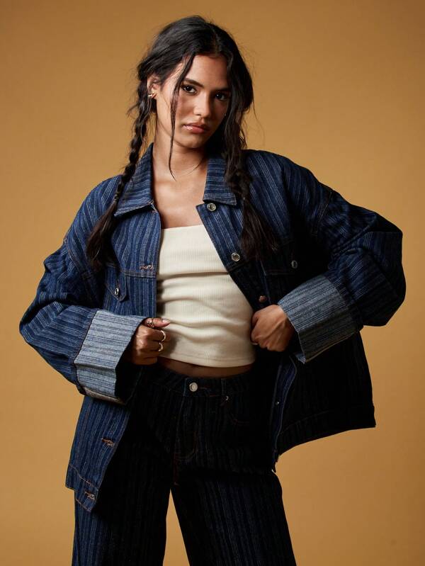 missguided MISSGUIDED Oversized Retro Y2K Striped Denim Trucker Jacket