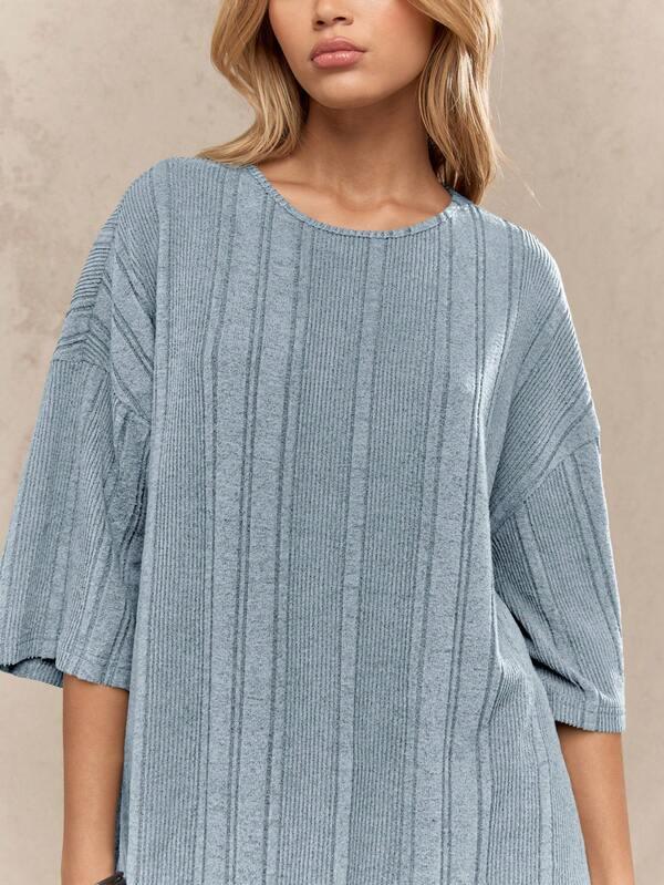 Missguided MISSGUIDED Oversized Ribbed Casual Drop Shoulder T-Shirt
