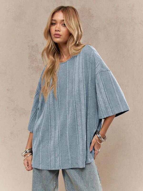 missguided MISSGUIDED Oversized Ribbed Casual Drop Shoulder T-Shirt