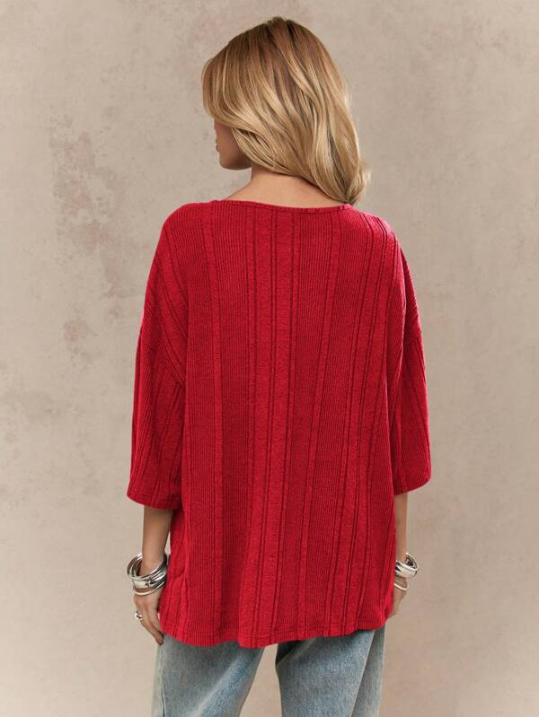 Missguided MISSGUIDED Oversized Ribbed Knit Casual Lounge Relaxed Fit T-Shirt