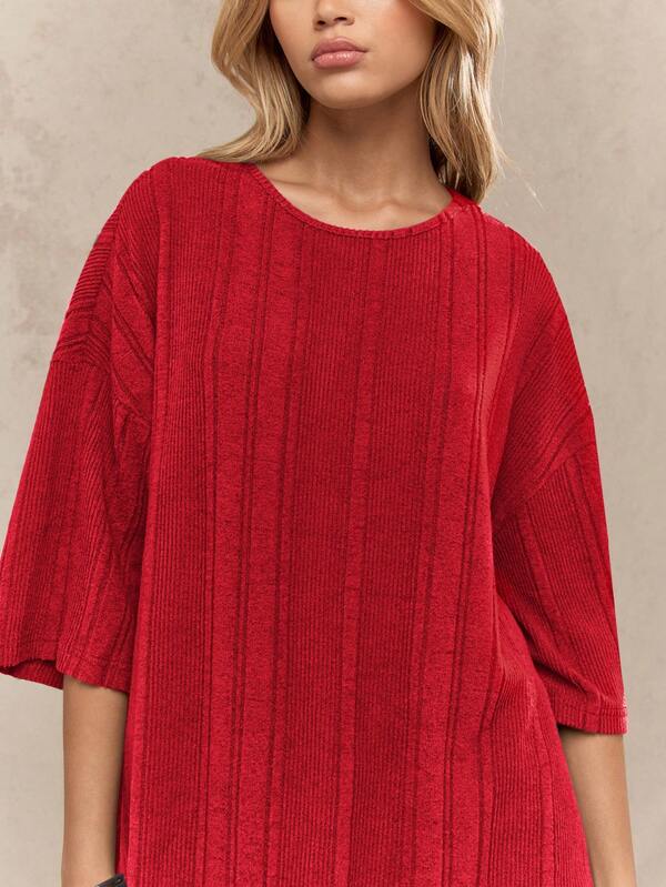 Missguided MISSGUIDED Oversized Ribbed Knit Casual Lounge Relaxed Fit T-Shirt
