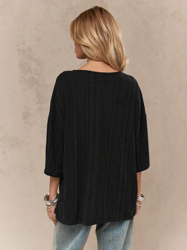 Missguided MISSGUIDED Oversized Ribbed Slouchy Drop Shoulder T-Shirt