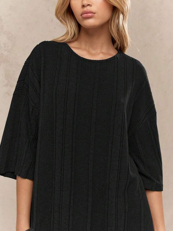 Missguided MISSGUIDED Oversized Ribbed Slouchy Drop Shoulder T-Shirt