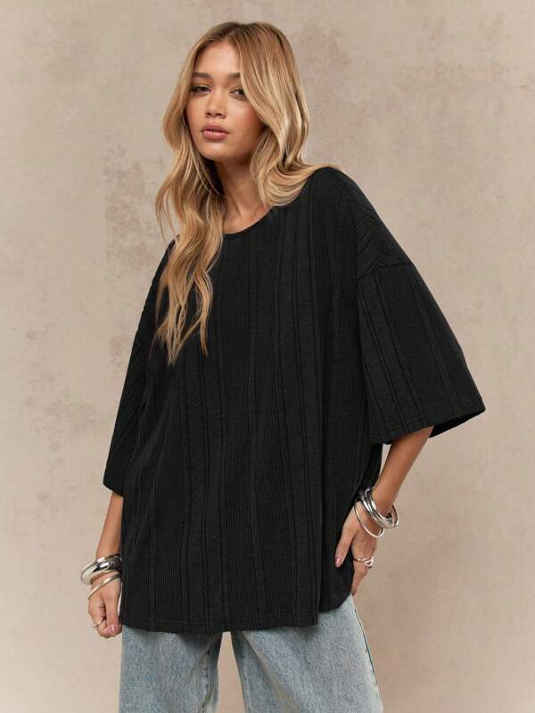 missguided MISSGUIDED Oversized Ribbed Slouchy Drop Shoulder T-Shirt
