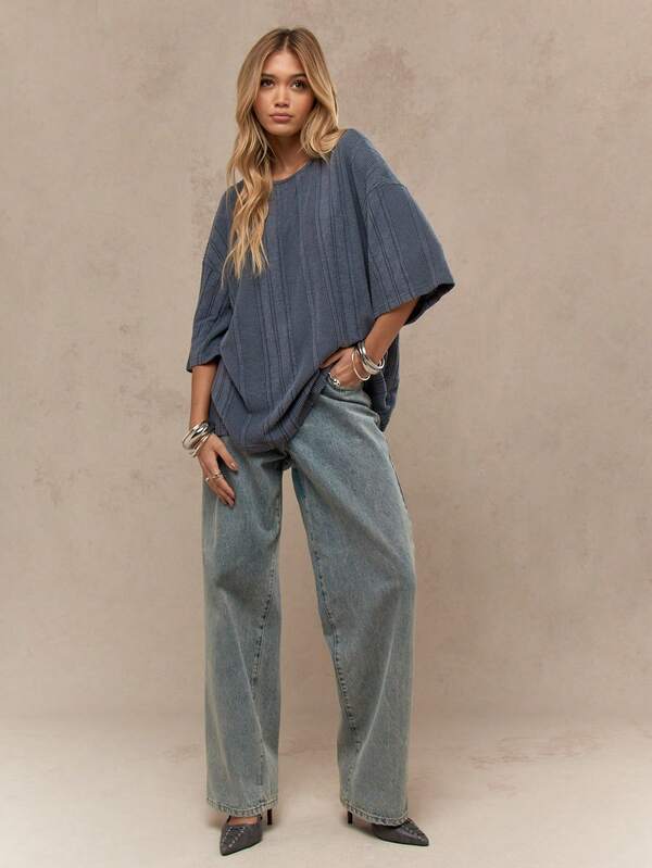 Missguided MISSGUIDED Oversized Ribbed T Shirt With Balloon Sleeves