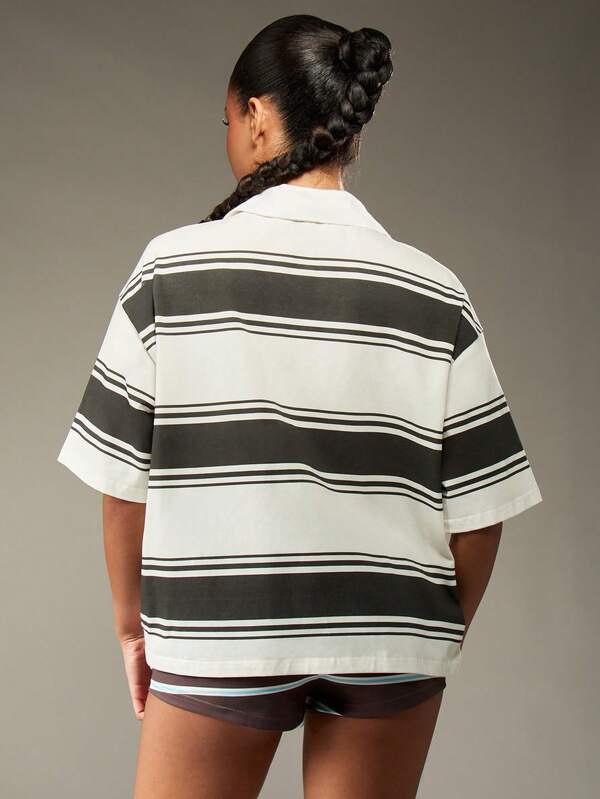 Missguided MISSGUIDED Oversized Rugby Polo With Horizontal Stripes Collared Design