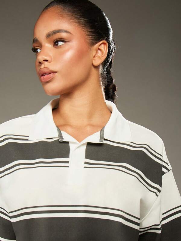 Missguided MISSGUIDED Oversized Rugby Polo With Horizontal Stripes Collared Design